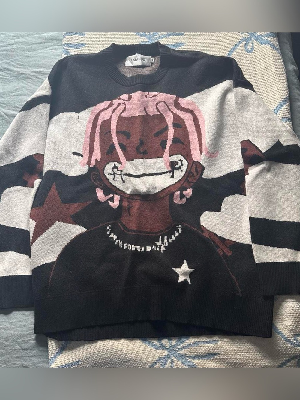 Amazon Black Crewneck Sweater with Pink Graphic